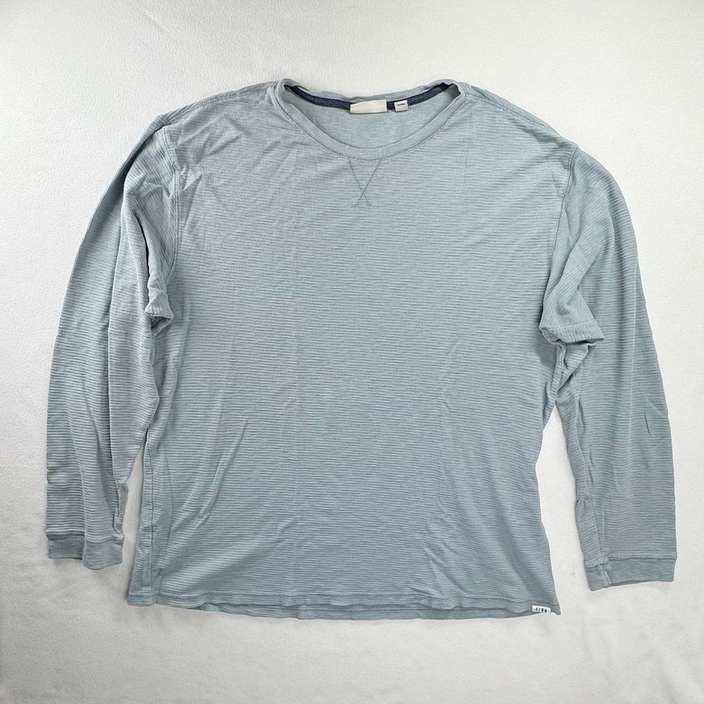Rowm Long Sleeve Shirt Men XL Blue Striped Textured Slub Cotton Crewneck